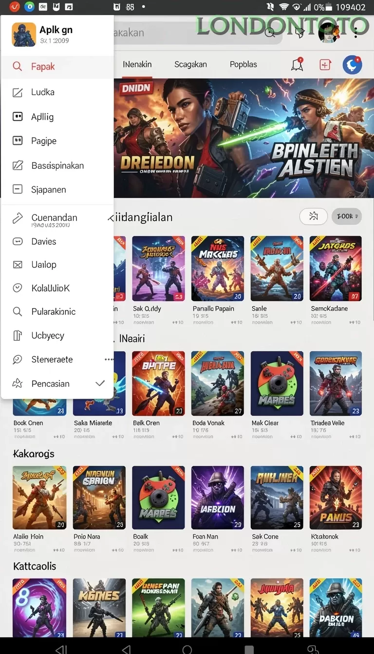 Cuplikan layar IDA777 — menu navigasi